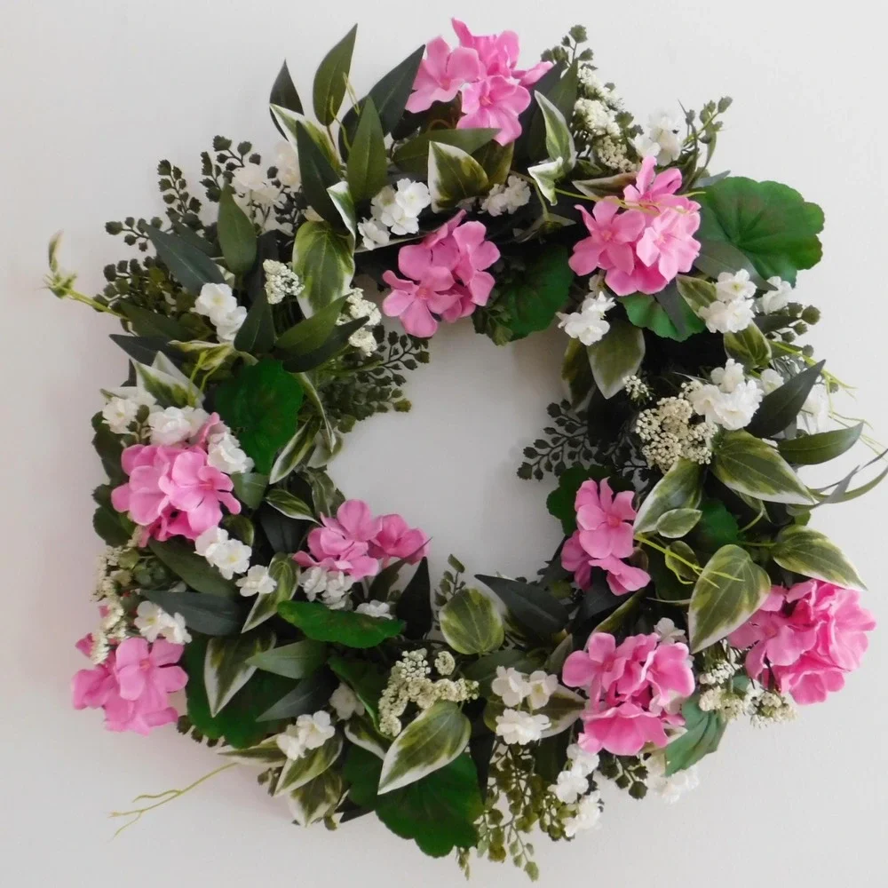 Handmade Geranium and whites Wreath for Front Door Spring Summer Gift‎